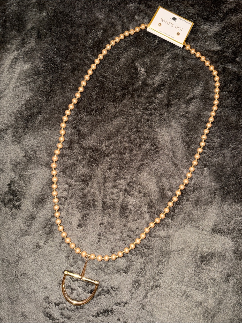 Gold-Tone 8MM Matte Gold beaded Pendant Necklace 32”